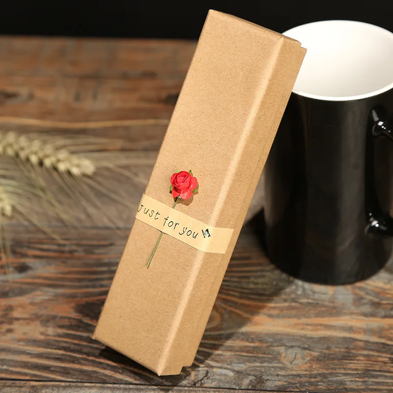 12 шт./лот, коричневые коробки для ювелирных изделий из крафт-бумаги с розовым цветком, наполненная хлопком, матовая серьга, кольцо, ожерелья, подарочные коробки, чехол
