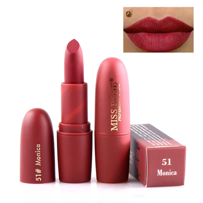 MISS ROSE Lipsticks For Women Sexy Brand Lips Color Cosmetics Waterproof Long Lasting Miss Rose Nude Lipstick Matte Makeup - Цвет: 51