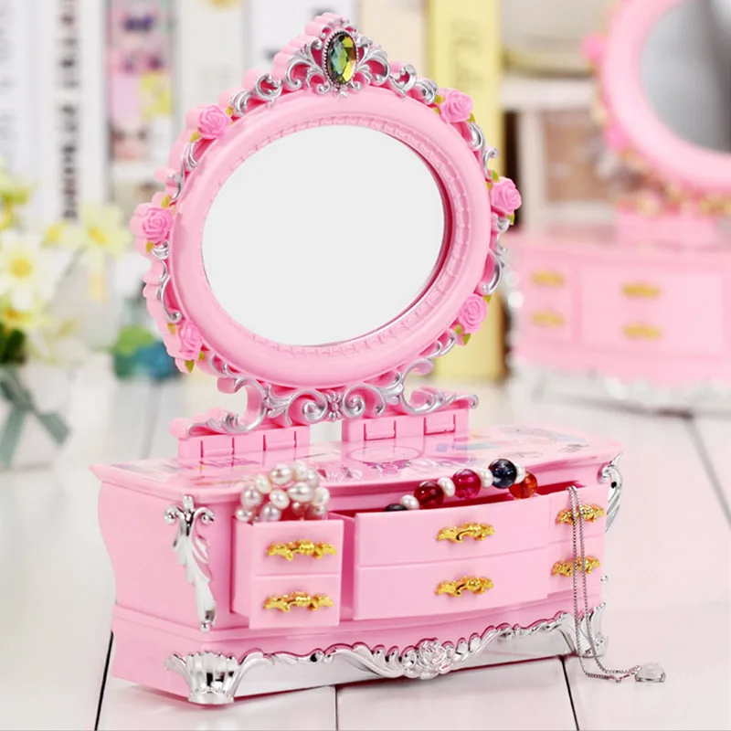 

Creative Makeup Table Children's Dressing Mirror Drawer Jewelry Music Box Decoration Girl Birthday Present Home Decoration Boxes