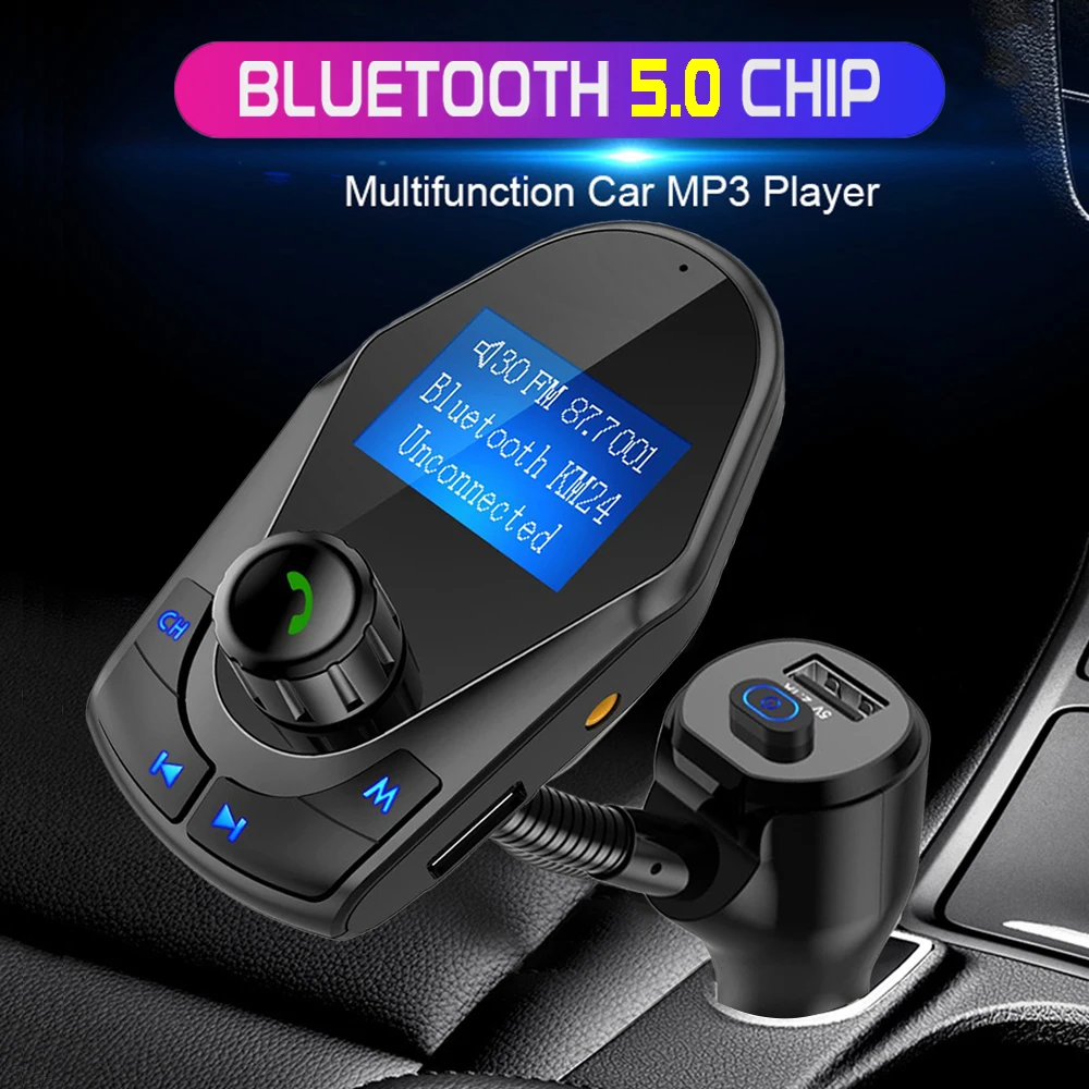 

Power ON OFF FM Modulator Bluetooth 5.0 Car Kit MP3 Player 3.5mm AUX Audio Receiver Dual USB Ports Quick Charger Hands free