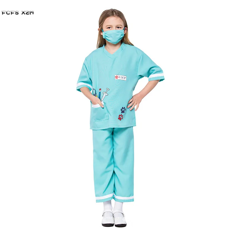 

Girls Halloween Doctor Costumes for Children kindergarten Nurse role playing game Cosplay Carnival Purim Masquerade Party dress