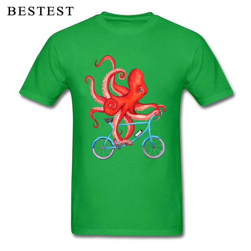 Student T-Shirt Cycling octopus 322 Casual Tops T Shirt 100% Cotton Fabric O-Neck Short Sleeve Custom Tee Shirts ostern Day Cycling octopus 322 green