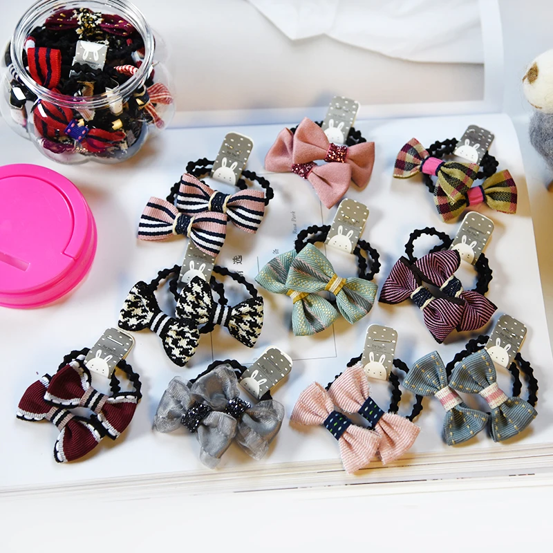 

10 pairs/lot-Children's Hair Accessories Girls Tied Hair Strings Cute Cartoon Bamboo Knot Hair Cord With Bottle Do Not Wrap Hair