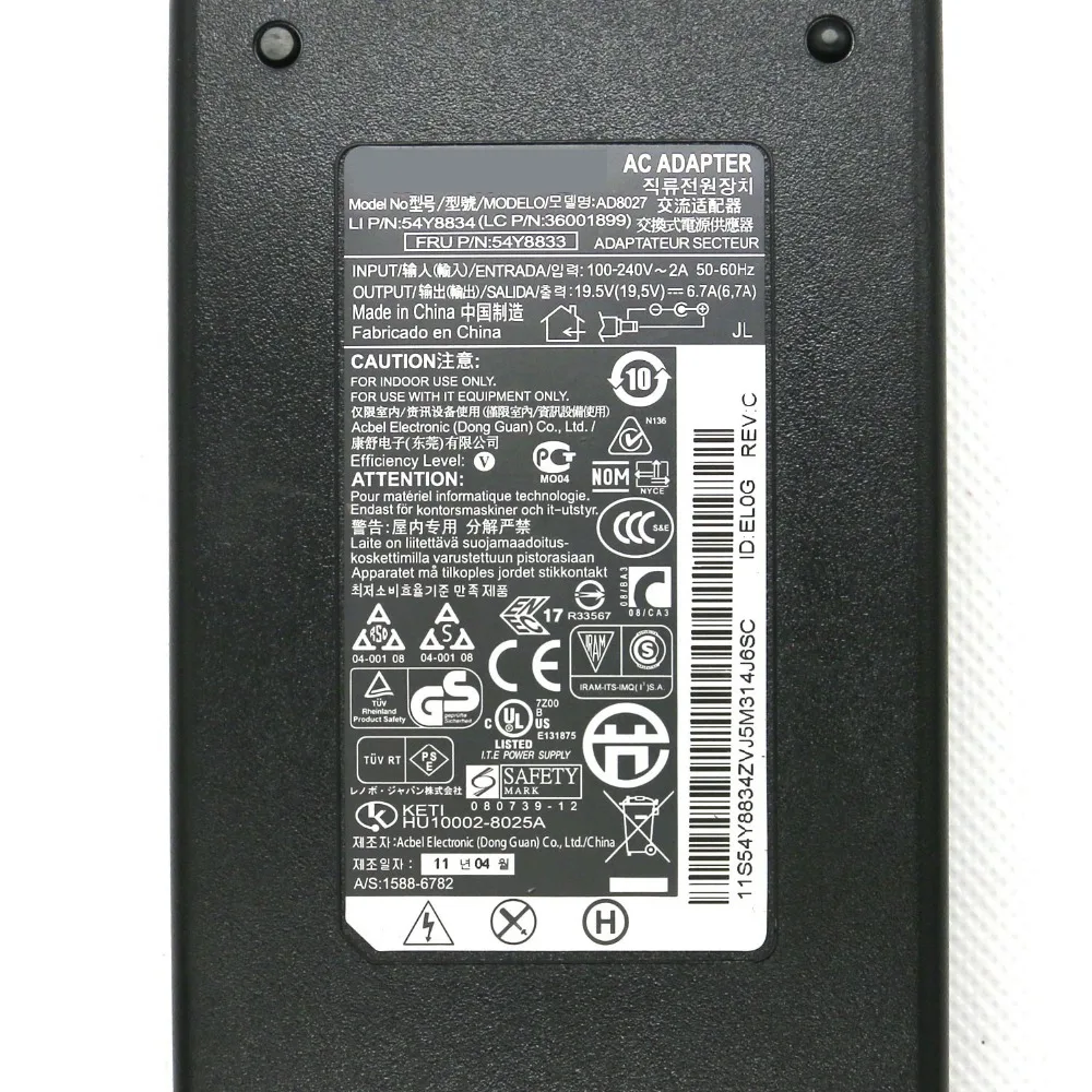 Original 130W 19.5V 6.7A 6.3*3.0mm AD8027 AC Adapter Charger for Lenovo M58 M90 M90p C305 B300 B305 A600 C340 B31R2 B31 R4