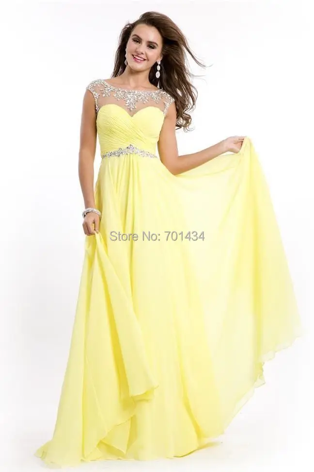 Latest see through scoop neck sleeveless chiffon custom made long prom ...