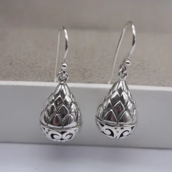

Retro Sterling S925 Silver Earrings hollow Figure National Style For Women Ladies Girl 28*10mm Earrings Dangle Hook 2019 Hot