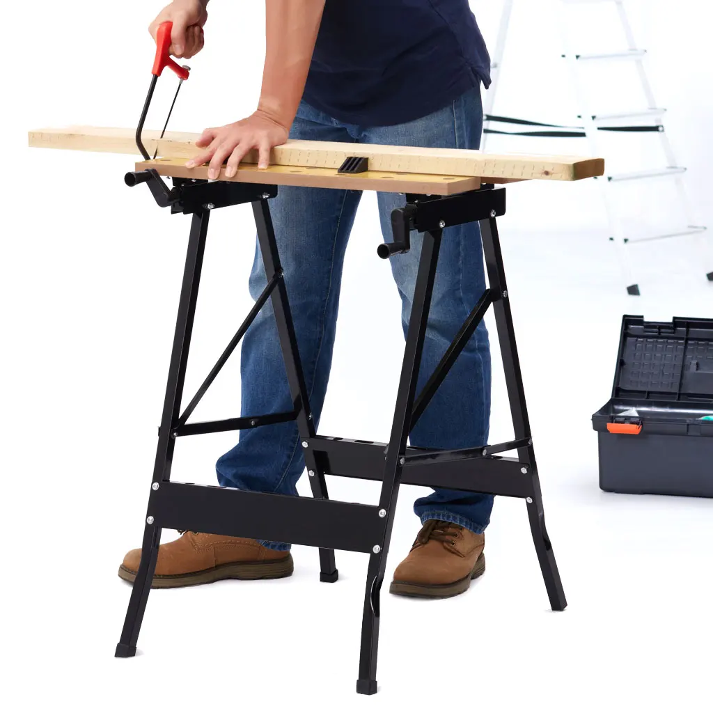 

Finether Multi-Purpose Folding Workbench and Vice Portable Work Table Sawhorse with Quick Clamp Pegs and Tool Holders DIY Tools
