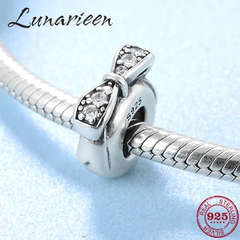 

New 925 Sterling Silver charming crystal CZ bow Spacer beads womens accessories 2018 Fit Original Pandora Charm Bracelet Jewelry