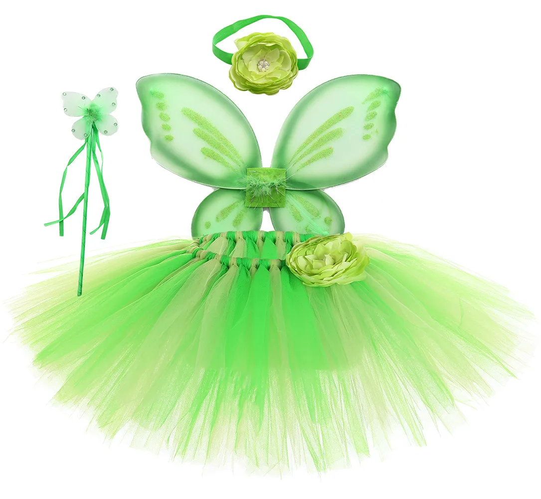 

Tinkerbell Girl Magic Fairy Birthday Party Dress Child Princess Pixie Cosplay Tutu Dresses With Wings Easter Custom Clothing Set