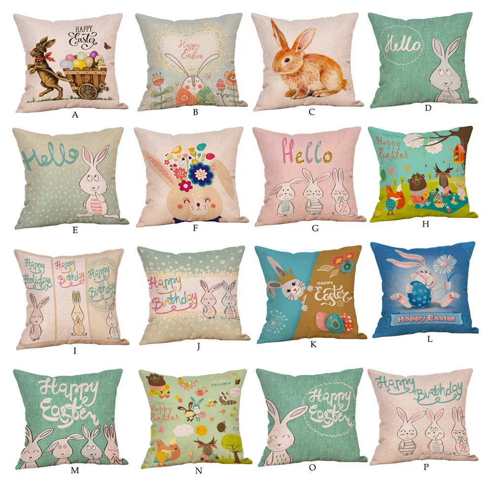 

2018 pillow case 45*45 Happy Easter Pillow Cases Linen Sofa Cushion Cover Home Decor Pillow Case Gift 3.5