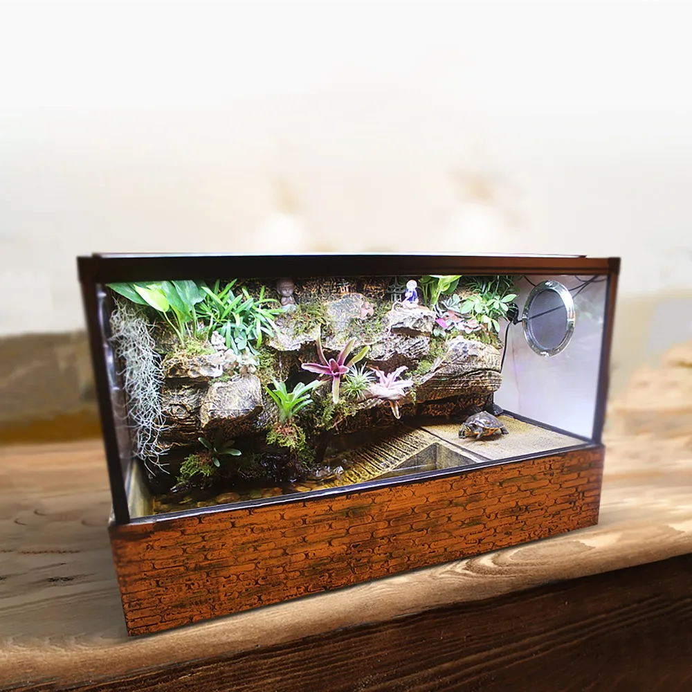 Большая аквариумная черепаха Vivarium Paludarium, резервуар с фоном, UVA светильник, греющаяся платформа, тропический лес, комплект с кирпичной основой