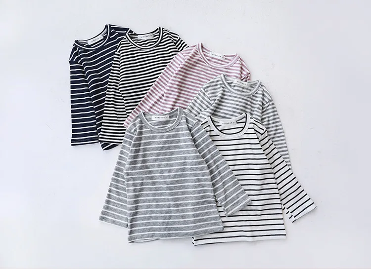 Детские пижамные комплекты; одежда для сна для мальчиков; От 0 до 6 лет Пижамный костюм для девочек; детская полосатая хлопковая футболка в рубчик+ штаны; комплект домашней одежды