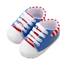 Детская обувь детская Первый Walker одежда для малышей мальчиков и девочек мягкая подошва полосатый PU кроватки обуви новорожденных тапки 0-12 месяцев