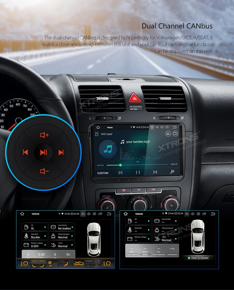 Best XTRONS 9" Android 9.0 Car Stereo Radio Player GPS for VW Volkswagen Golf Passat Touran Tiguan Sharan for Skoda for Seat No DVD 2