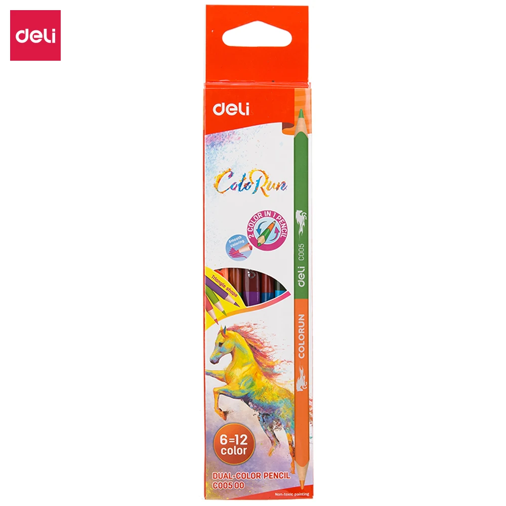 

Deli EC00500 School Dual Color Pencil- 6PCS/PACK - 12 Color Student Coloring