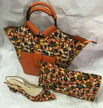 6 yards orange gewebeecht hollandis dutch stoffen und italienischen schuh tasche & kupplung set für passenden afrikanische partei (21-sep-2016)