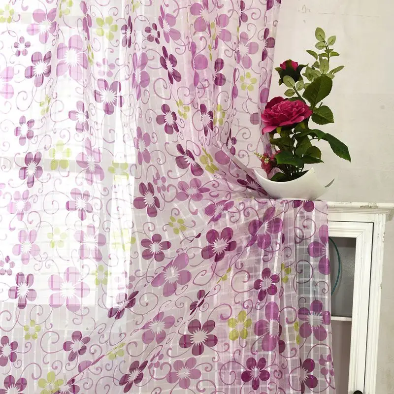 100CM*250CM Window Curtains Rod Pocket Printed Teeth Lily Lattice