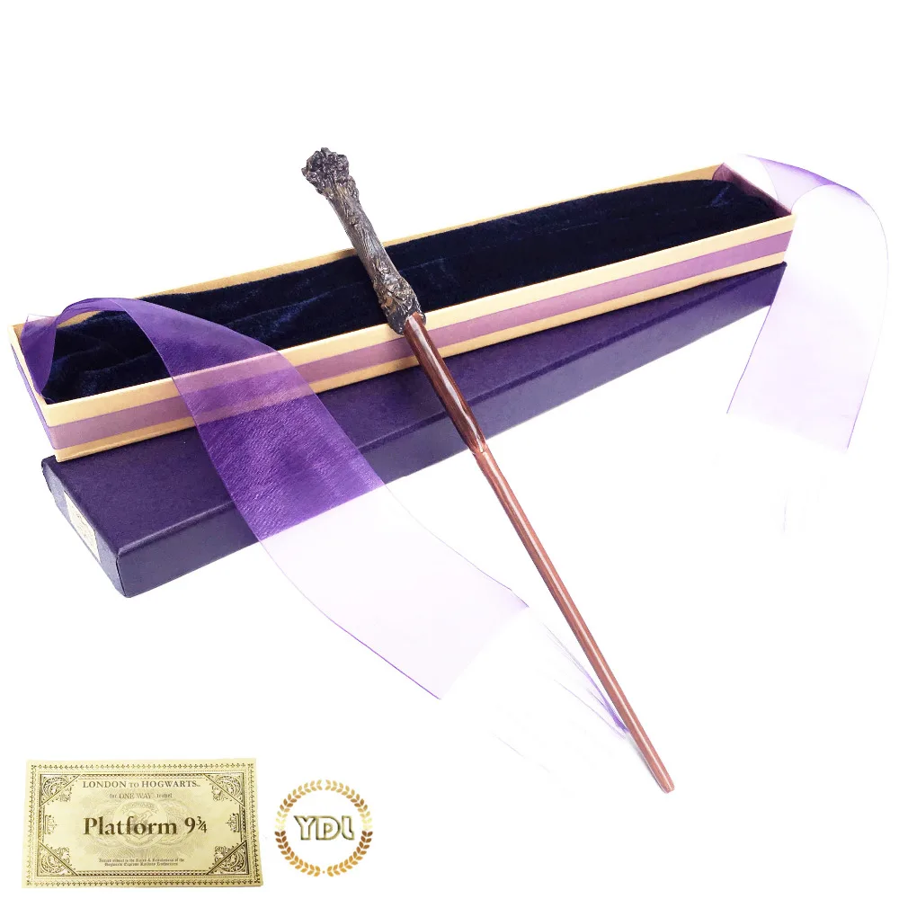 

Metal/Iron Core Harry Potter Hermione Dumbledore Magic WandElegant Ribbon Box Packing Cosplay Christmas Gift with Train Ticket