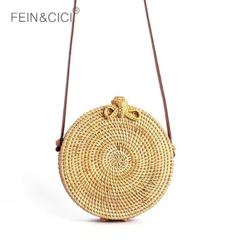

Circle Rattan bag shoulder Beach Bag Round natural Woven Straw Bag Women Boho small Bali messenger bag Summer 2019 wholesale