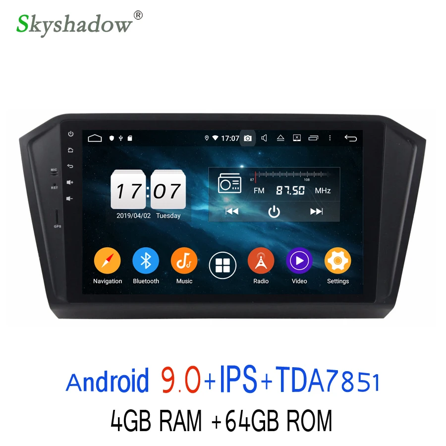 10," HD Android 9,0 для VW PASSAT 4 Гб ОЗУ 8 ядер 64 Гб ПЗУ автомобильный dvd-плеер gps ГЛОНАСС RDS радио wifi Bluetooth 4,2