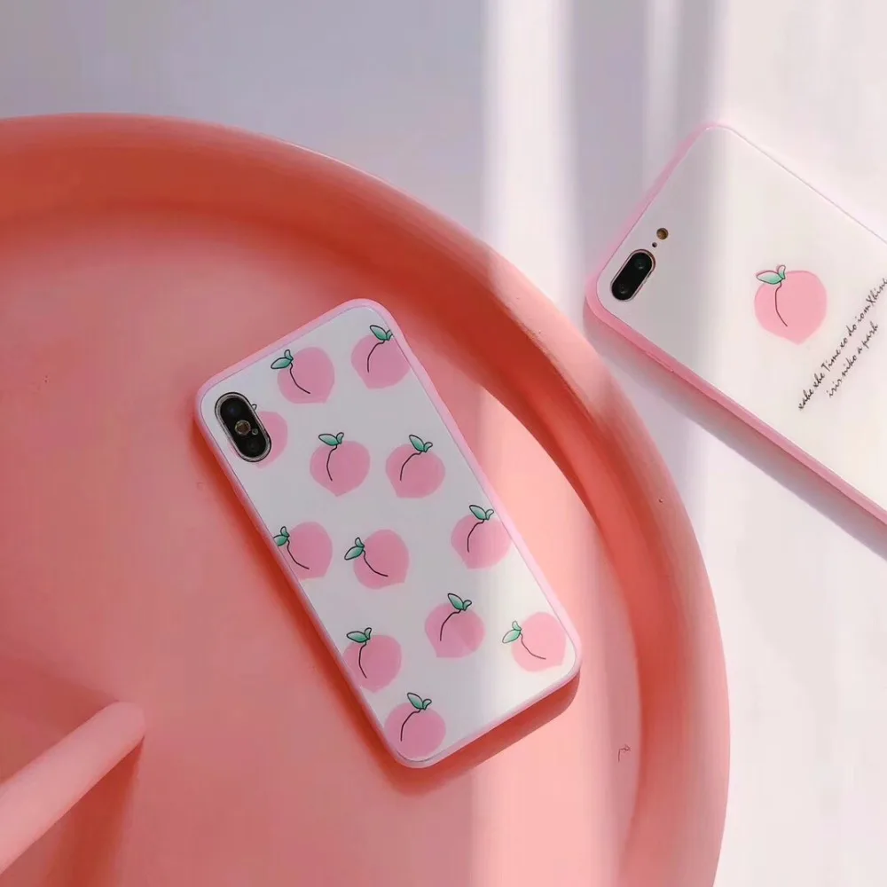 Maosenguoji, розовый, закаленное стекло, Корея, ins, персик, прекрасный Чехол для мобильного телефона, для iphone 6, 6 s, 6 plus, 7, 8 plus, X, XS, MAX, 10, Модный чехол