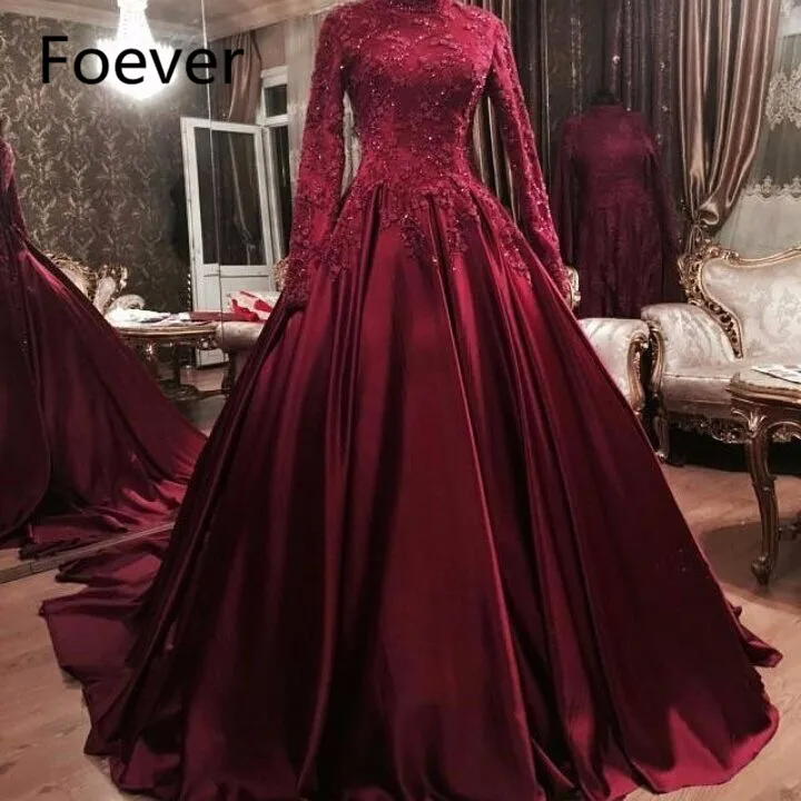 Robe de soiree ТРАПЕЦИЕВИДНОЕ ПЛАТЬЕ с высоким воротом и длинными рукавами кружево с аппликацией и бисером мусульманское платье для выпускного