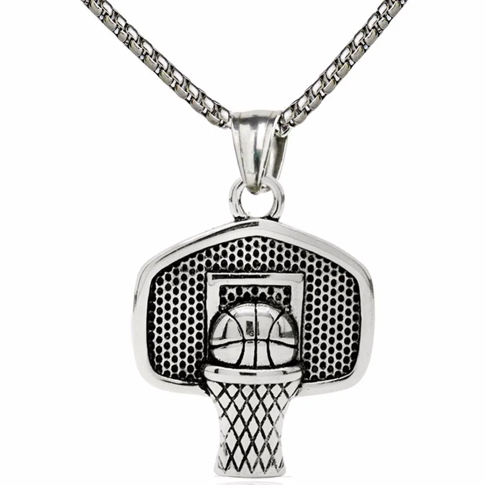 

Stainless Steel Basketball Pendnat Men Necklace Shoot a Basket Sport Fun Necklace Basketball Lovers Gift