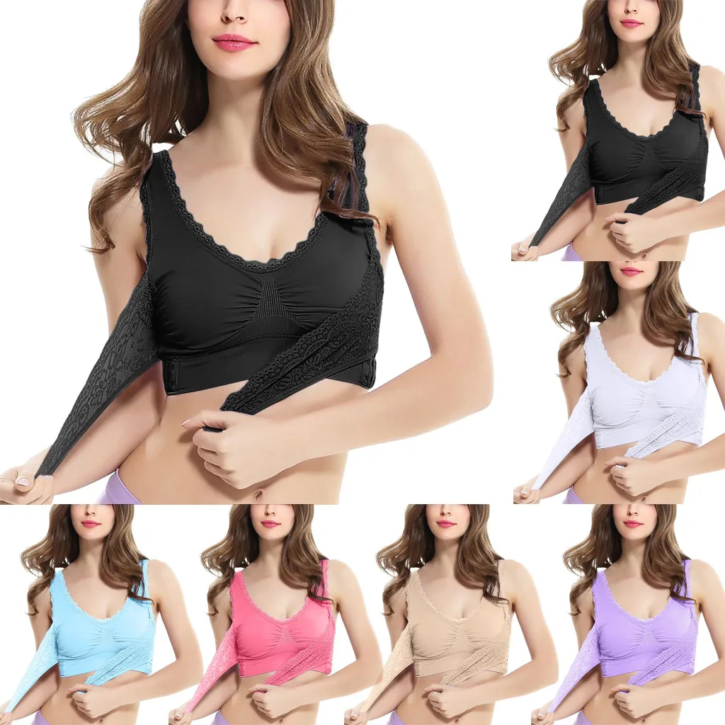

Women LADY Sexy Front Cross Adjustable Side Buckle Lace Vest Wireless Sport Bra