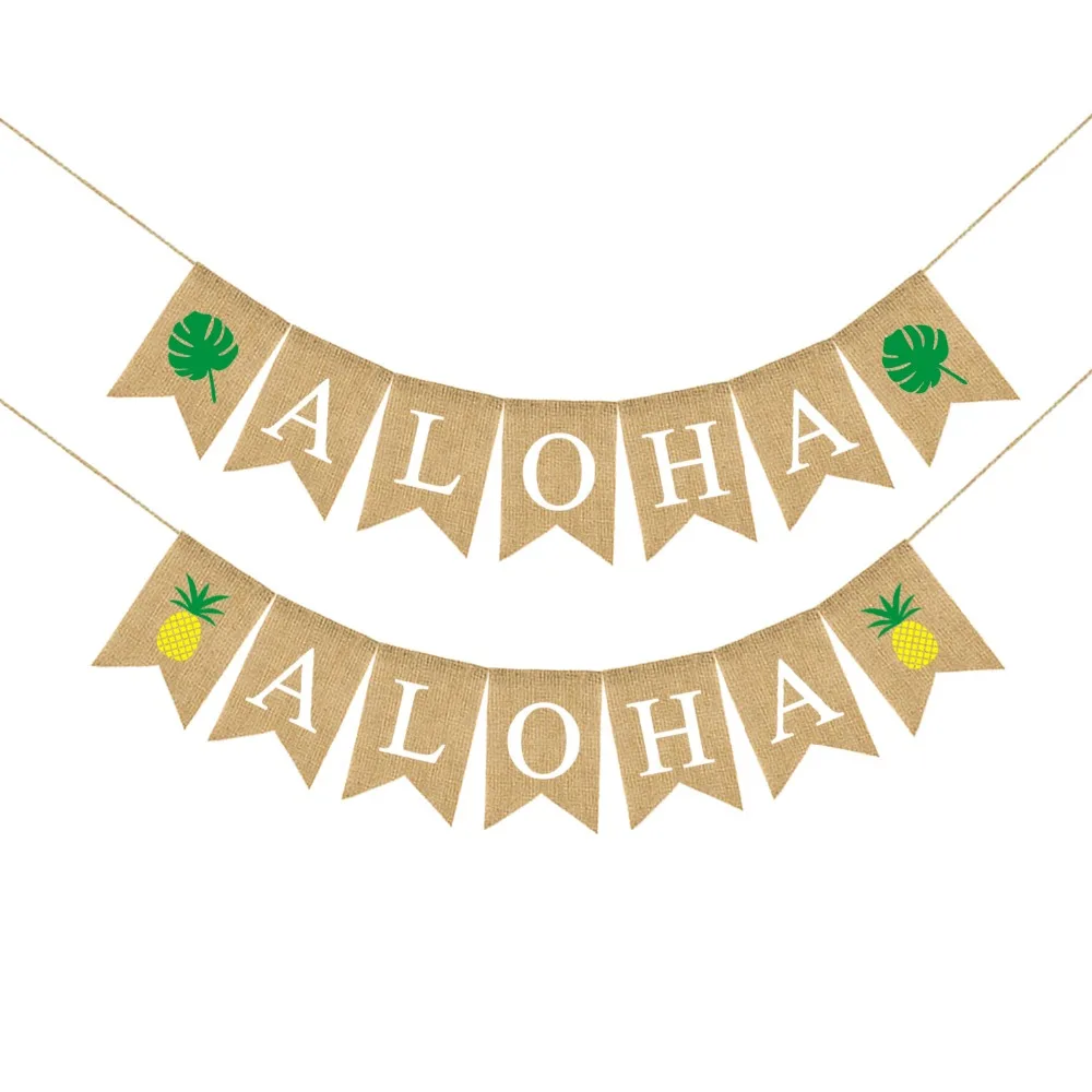 Hawaii Luau Aloha Burlap Banner Bunting Garland Tropical Summer Beach