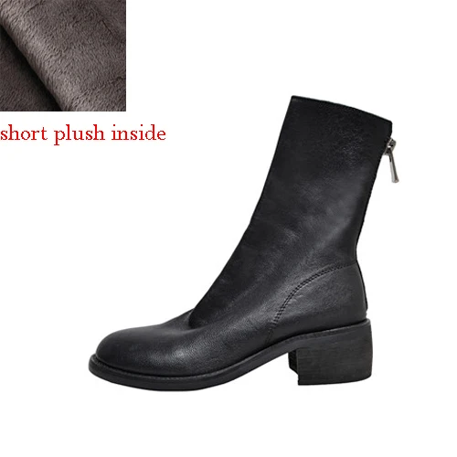 Женские зимние ботинки из натуральной кожи; Ботинки martin на молнии сзади; обувь из натуральной кожи на квадратном каблуке 5 см; цвет красный, черный, белый; XL07 muyisex - Цвет: black short plush