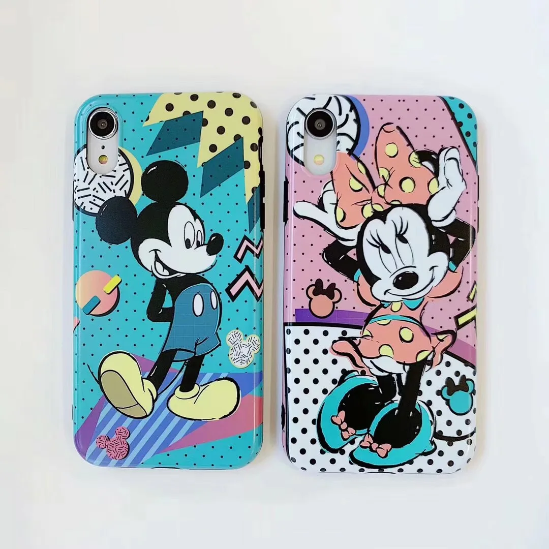 

Anime fashion cartoon Disneys couple Mickey Minnie phone case for iphone XR XS MAX 8 7 6S 6 Plus soft silicone matte IMD case
