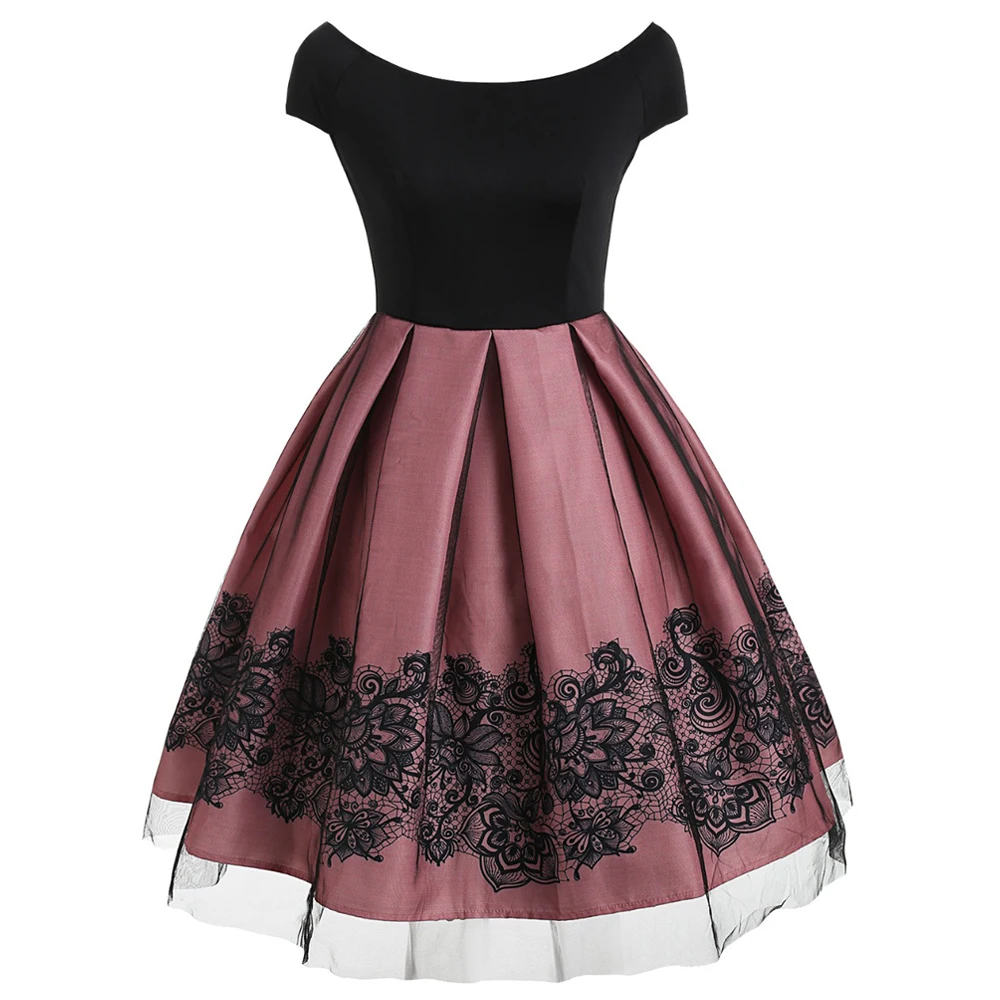 

Women Mesh Vintage Party Dress Summer Sexy Backless A-Line Casual Tunic Elegant Chic Ladies Rockabilly Floral Print Retro Dress