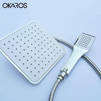 

OKAROS SpuareWaterfall Shower Head With Hand Held Shower Head Sprayer Holder Plastic Chrome Plate Water High Pressure Head