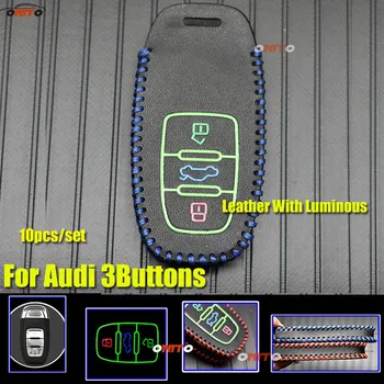 

10pcs Car Styling Auto 3buttons Key Case Protection Dust-Proof Leather Red Blue Luminous For Audi Q7 C7 4G1 713 RS6 RS7 A3 A5 A6