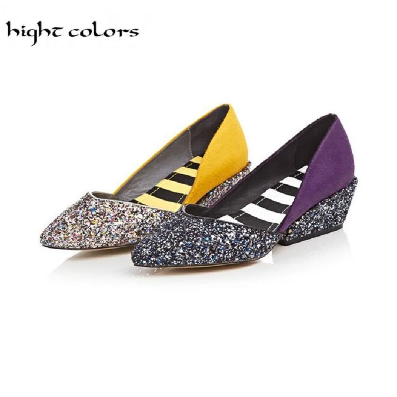 

Large Size 2017 Ladies High Heels Shoes Womens Patchwork Pumps Slip on Casual Pointed Toe Heel Fashion Women Med Heel Shoes