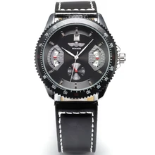 Winner Black Army Automatic Winding Mechanical Date Day Display Leather Strap Analog Relogio Wrist Watch Men