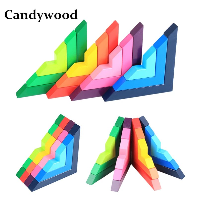 

Candywood High-quality Beech Wooden Colourful blocks Kids Educational learning Right Angle Building Blocks for children toys new