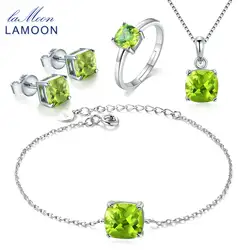 LAMOON реальные 100% S925 стерлингового серебра природные драгоценные камни Зеленый Перидот Ювелирные наборы для Для женщин Fine Jewelry Свадебные