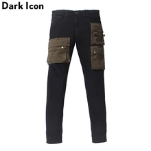 Темные иконы слой Карманы Высокая улица джинсы мужские карго джинсовые брюки уличная Мужская брюки