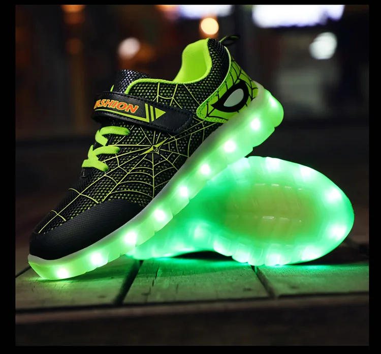 Зеленая детская обувь; Лидер продаж; светящаяся обувь с подсветкой для мальчиков и девочек; спортивная обувь с usb-зарядкой; повседневная