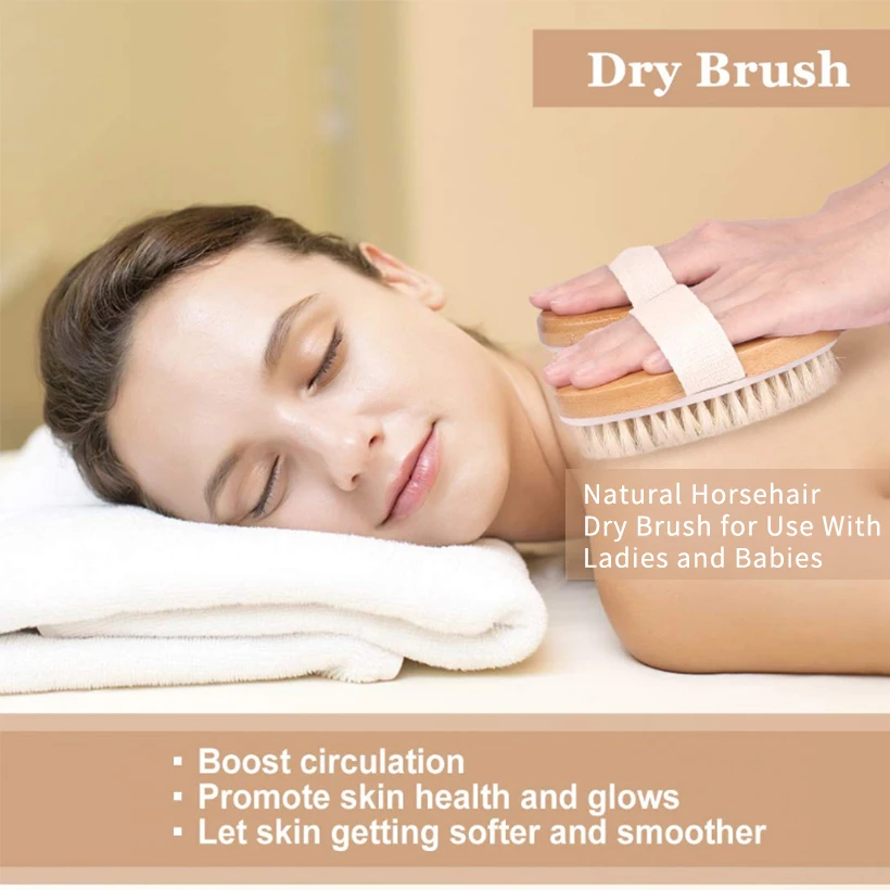 MS حمام فرشاة التقشير الطبيعي الحصان بدة حمام فرشاة طويلة الخيزران مقبض الطبيعي الرطب دش فرش سبا الجسم تدليك فرشاة d40