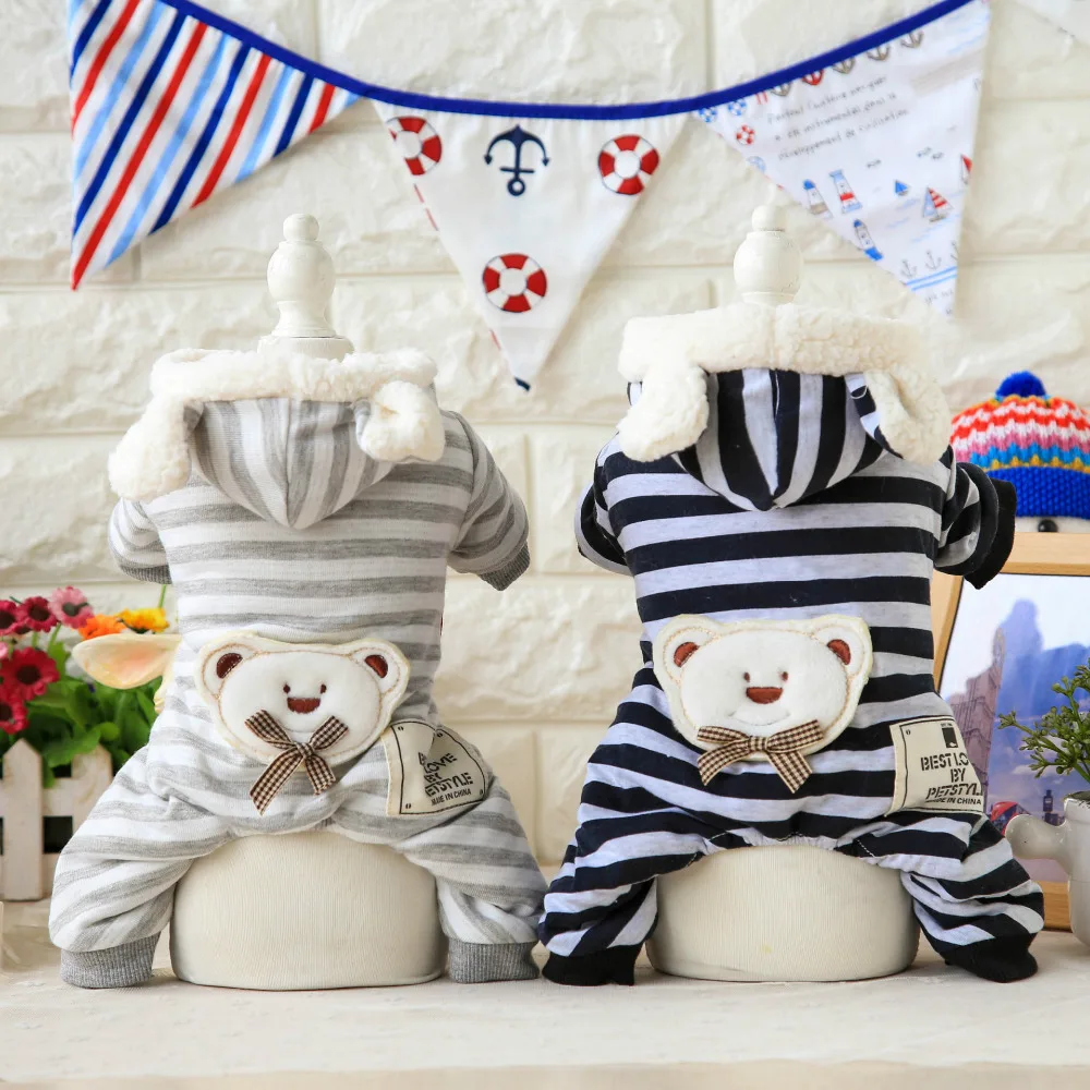 

Striped Bear Dog Bathrobe Jumpsuits Dog Pajamas Thick Coats Clothing For Dogs Pet Cat Small Dog Clothes Yorkie Maltese Chiwawa