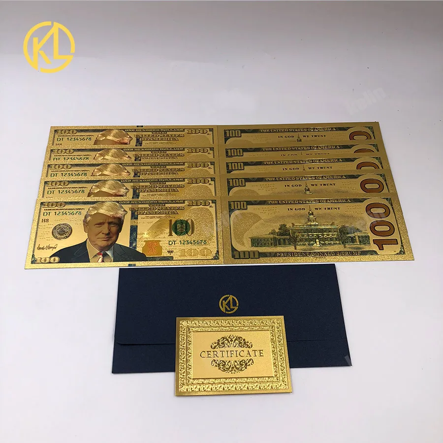 10 шт Трамп Позолоченные 100 долларов Античная покрытием памятной ноты подарки коллекция реалистичные Сувенир поддельные деньги монета