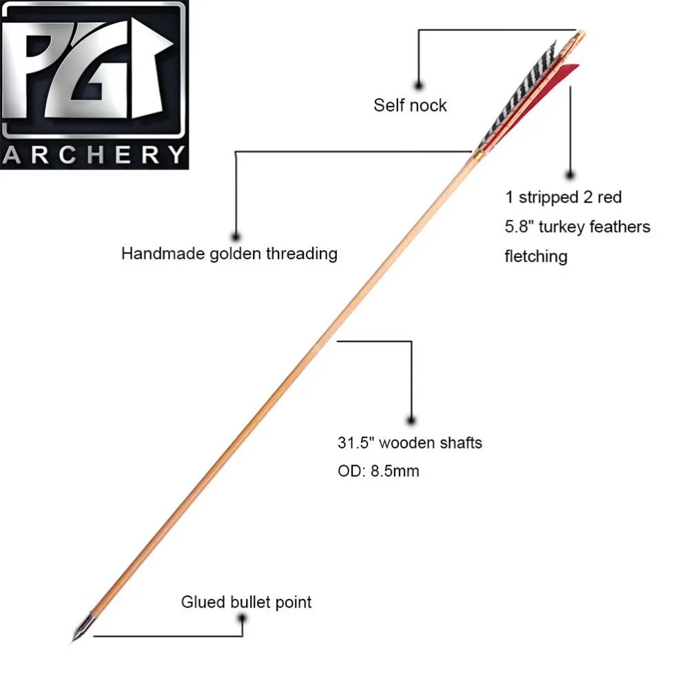 6 12pcs Archery Wooden English Longbow Arrows Practice Targeting Arrow 5 8 Qu Sporting Goods Complete Arrows
