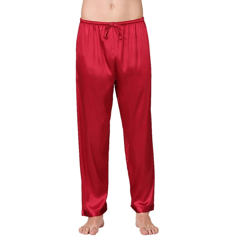 Мужская Летняя Домашняя одежда, штаны для сна, мягкие шелковые атласные пижамные штаны, мужская повседневная свободная одежда для сна, штаны для отдыха, штаны для сна - Цвет: A1 red