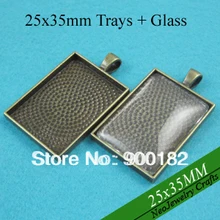 25 x 35 мм античная латунь пустые подвесные лотки, Пустые привесные установки, Рамка подвесные бланки с соответствующими стекло кабошон