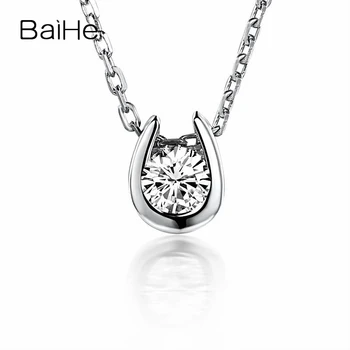 شراءBAIHE الصلبة 18K الذهب الأبيض SI/H 0.10ct جولة الماس الطبيعي النساء المشاركة غرامة مجوهرات الزفاف قلادة هدية قلادة