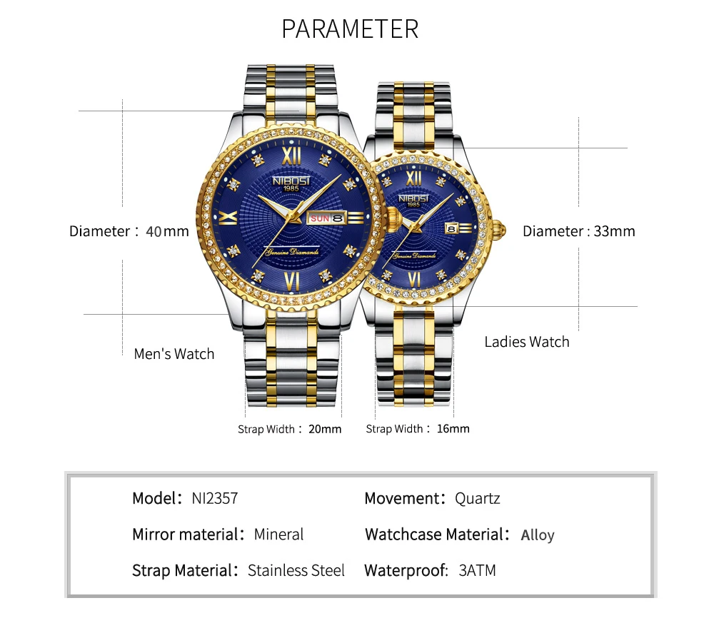 NIBOSI Unisex Lover's Watches Top Brand Luxury Men Watch And Watches Women Waterproof Quartz Wristwatch Lady Clock Crystal (3)