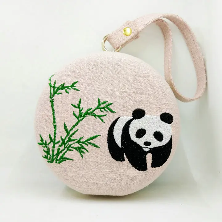

Rdywbu Round Cotton Linen Embroidery Animal Prints Panda Bamboo Circular Women Metal Clutches Handbags Ladies Wedding Party H74