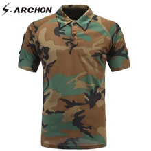 S. ARCHON Военная камуфляжная с коротким рукавом мужская рубашка-поло летняя тактическая быстросохнущая рубашка поло Повседневная армейская дышащая рубашка поло